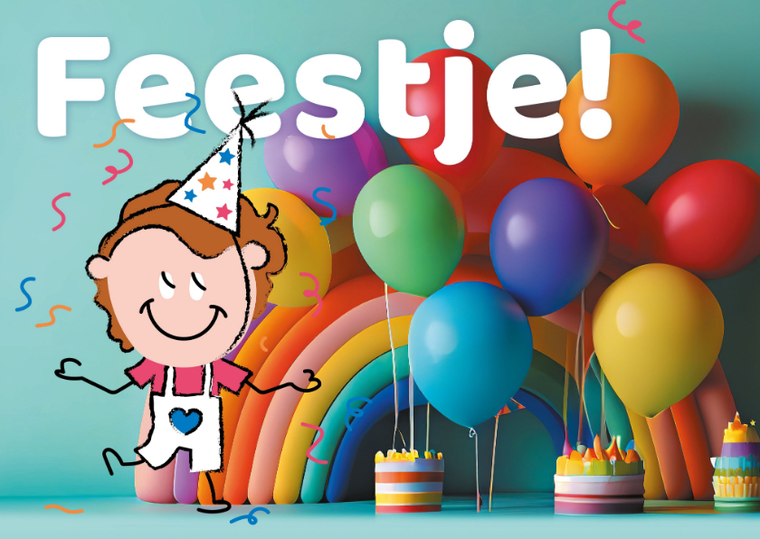 Kinderfeestjes - Kinderfeestje confetti regenboog taart