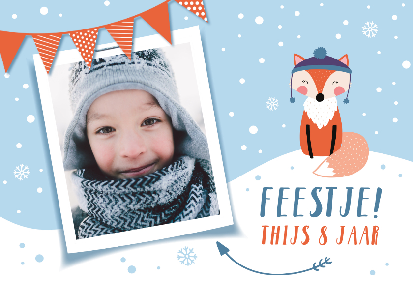 Kinderfeestjes - Kinderfeestje uitnodigingskaart winter vosje