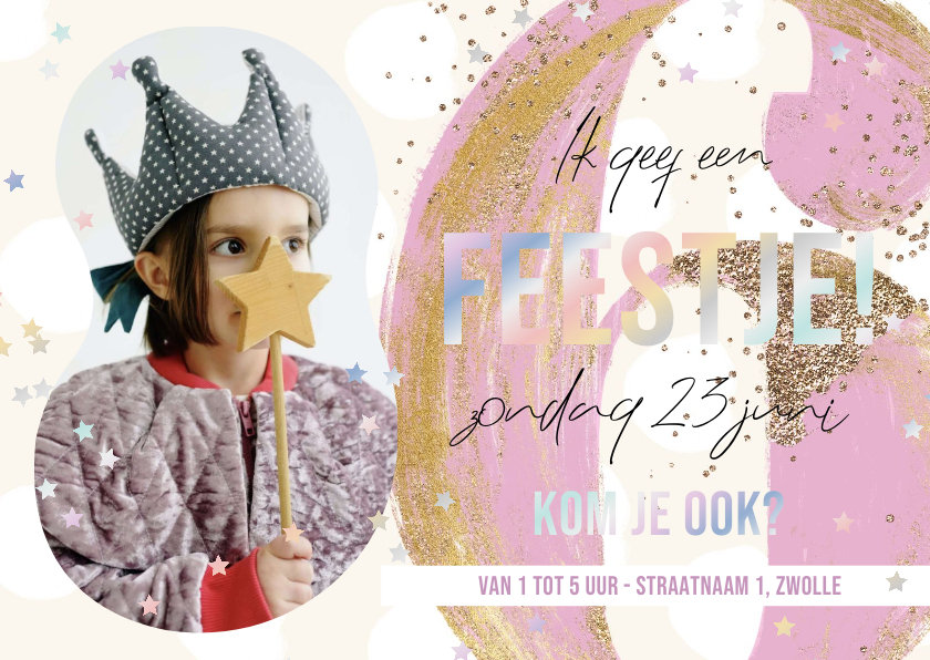 Kinderfeestjes - Trendy uitnodiging kinderfeestje 6 holografisch sterren