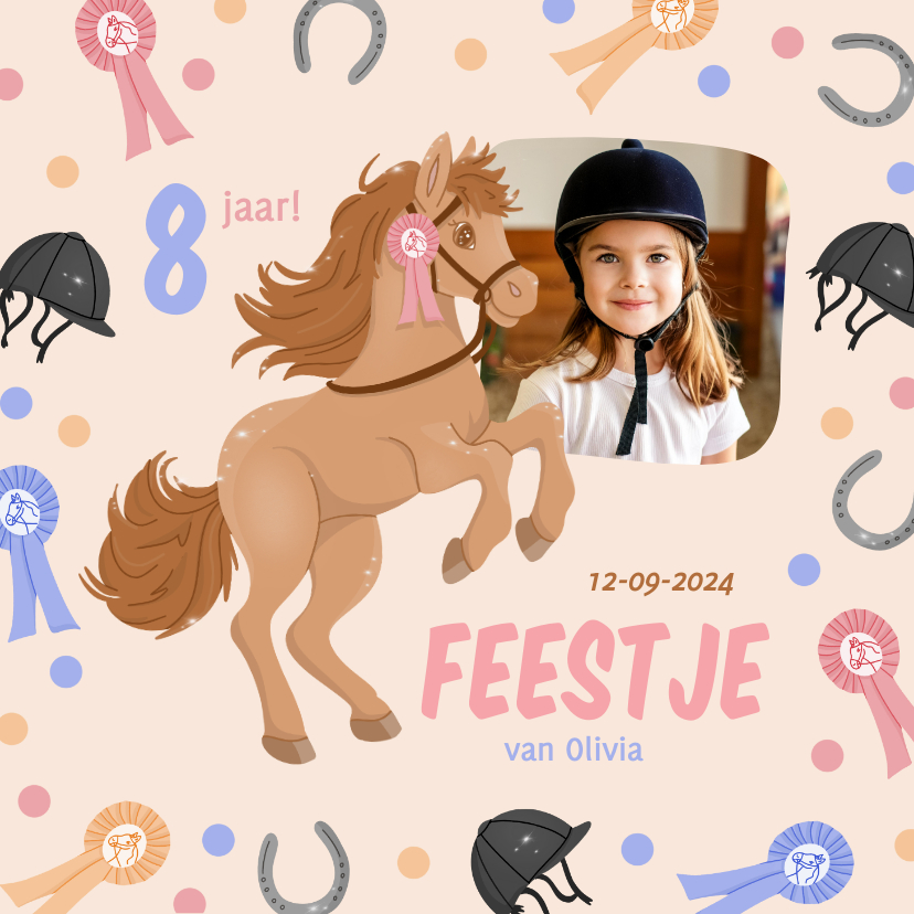 Kinderfeestjes - Uitnodiging paarden kinderfeestje bruin met foto