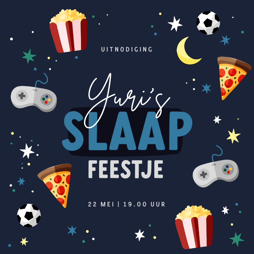 Kinderfeestjes - Uitnodiging slaapfeestje voetbal games en sterren