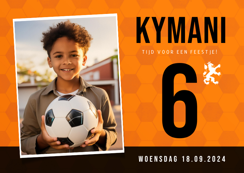 Kinderfeestjes - Uitnodiging voetbal feestje kind met oranje elftal look