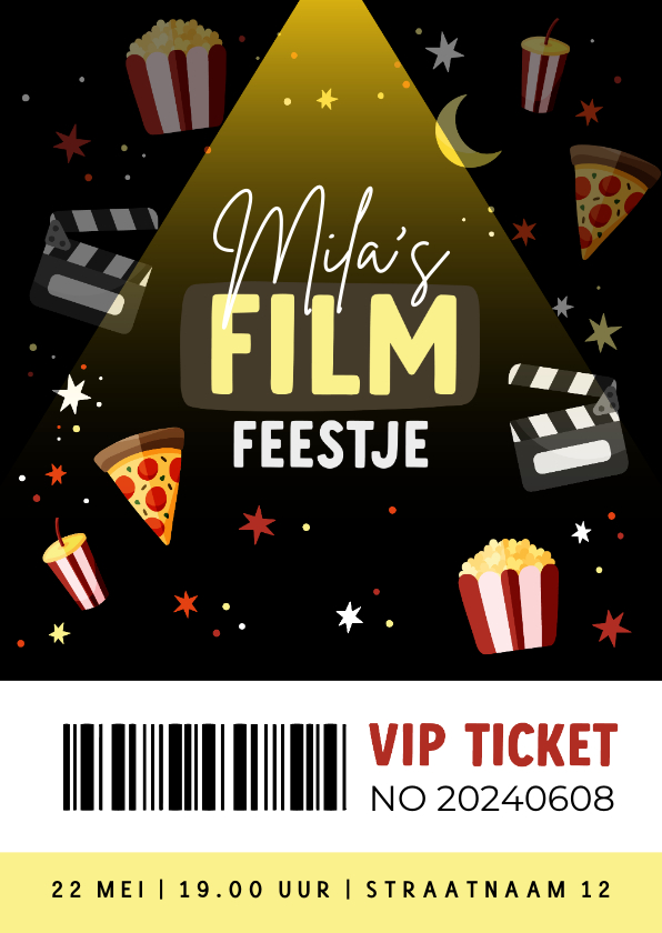 Kinderfeestjes - VIP ticket filmfeestje pizza popcorn en sterren