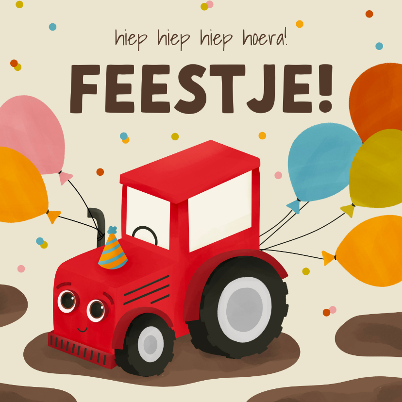 Kinderfeestjes - Vrolijke uitnodiging kinderfeestje tractor ballonnen