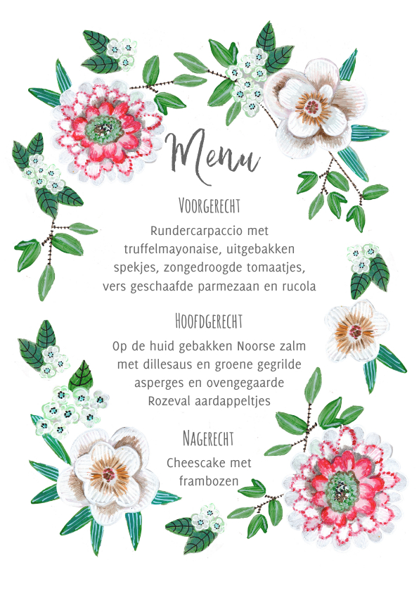 Menukaarten - Een fris botanische menukaart met bloemen