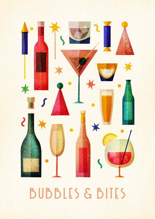 Menukaarten - Menukaart bubbles & bites met champagne, drank en glazen