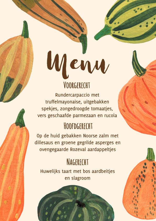 Menukaarten - Menukaart pompoenen herfst feest halloween