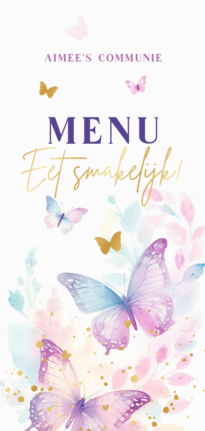Menukaarten - Waterverf menukaart vlinders & takjes