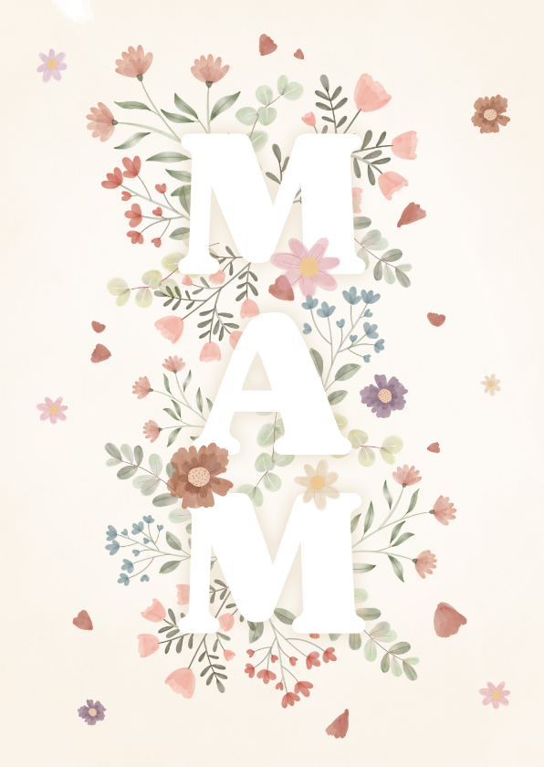 Moederdag kaarten - Fleurige Moederdag kaart met bloemen en "MAM"