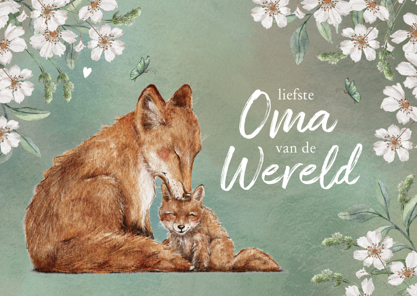 Moederdag kaarten - Lief Moederdagkaartje voor oma met vosjes tussen de bloemen