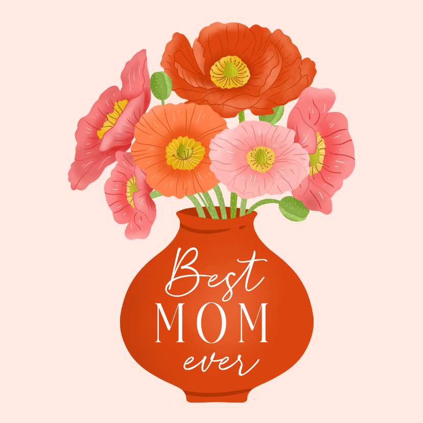 Moederdag kaarten - Moederdagkaart Best mom met bloemen in vaas