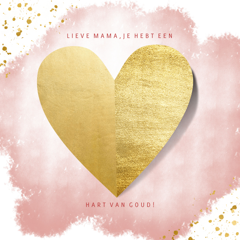 Moederdag kaarten - Moederdagkaart hart van goud op roze waterverf