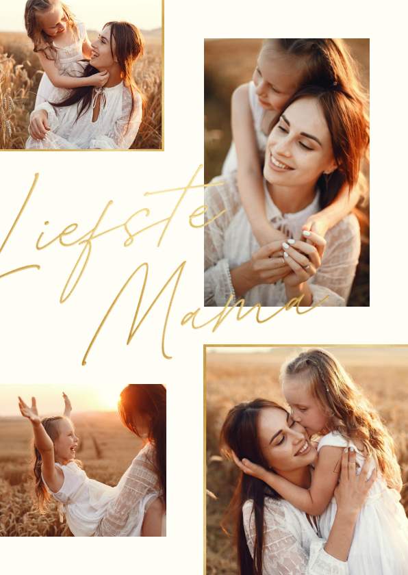 Moederdag kaarten - Moederdagkaart 'Liefste mama' goud fotocollage 4 foto's