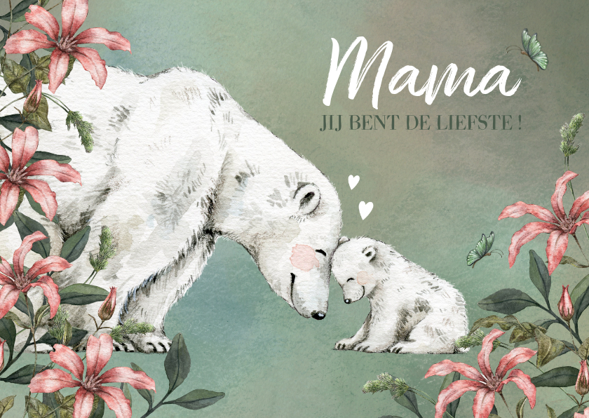 Moederdag kaarten - Moederdagkaart met liefdevolle mama ijsbeer en haar kleintje