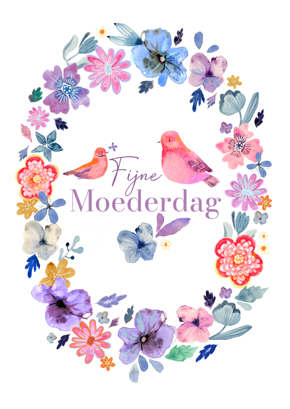 Moederdag kaarten - Moederdagkaart met vogels en bloemen