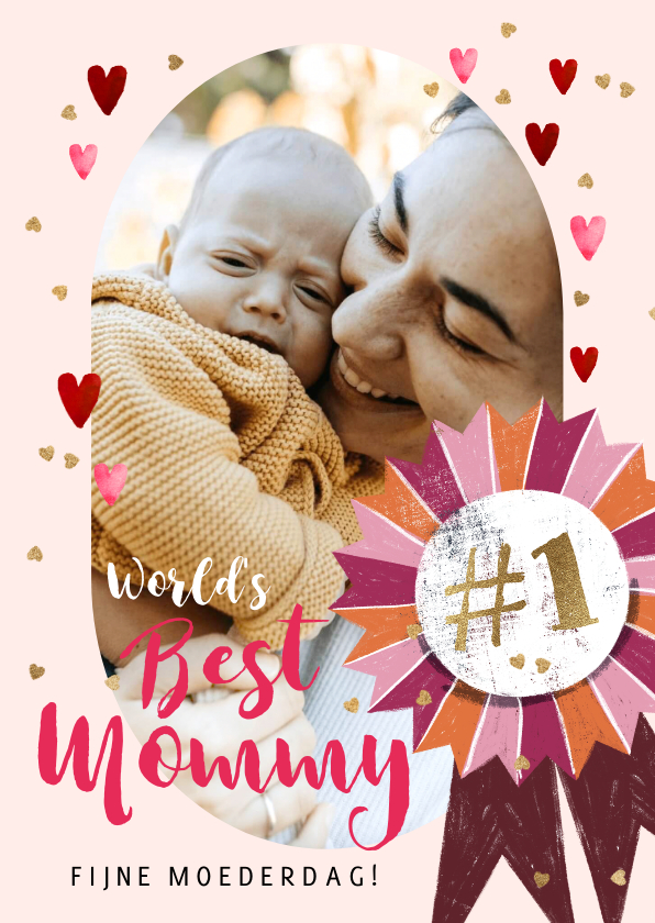 Moederdag kaarten - Trendy moederdagkaart 'Best Mommy' vaandel goud foto