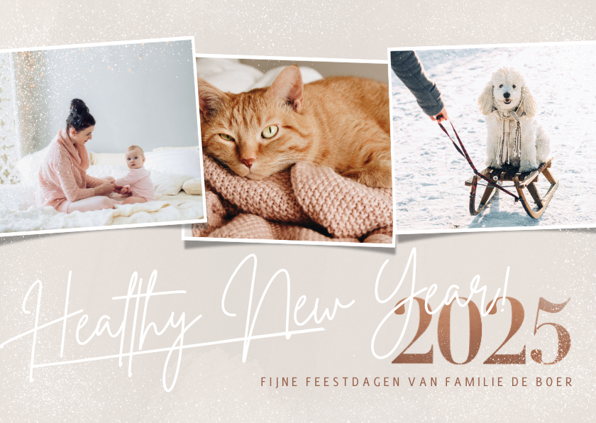 Nieuwjaarskaarten - Hippe nieuwjaarskaart foto's healthy new year 2025 op beige