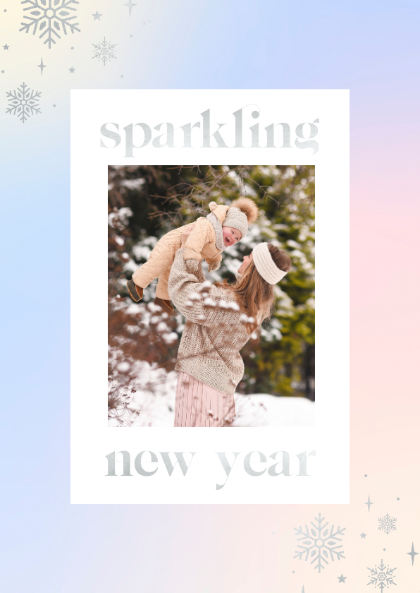 Nieuwjaarskaarten - Holografische nieuwjaarskaart met zilver en sterren
