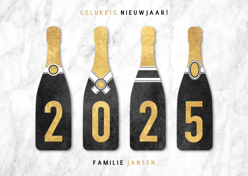 Nieuwjaarskaarten - Leuke nieuwjaarskaart champagneflessen met 2025