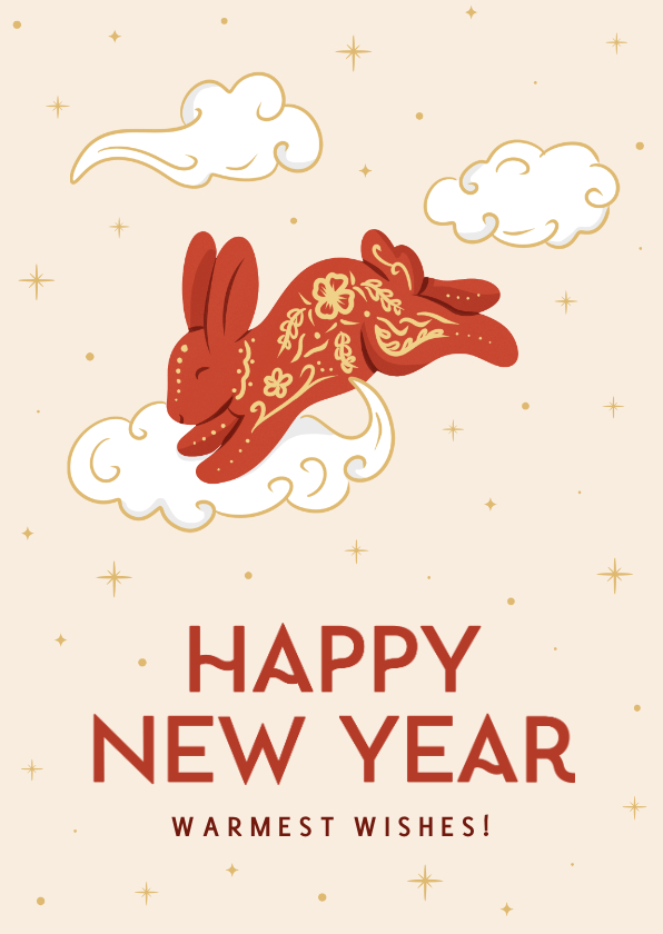 Nieuwjaarskaarten - Magisch nieuwjaarskaart met illustratie konijntje sterretjes