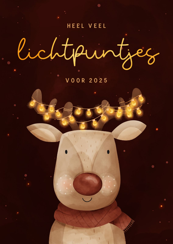 Nieuwjaarskaarten - Nieuwjaarksaart hert met kerstlampjes lichtpuntjes voor jou