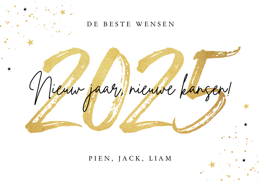 Nieuwjaarskaarten - Nieuwjaarskaart 2025 goud confetti sterren nieuw jaar