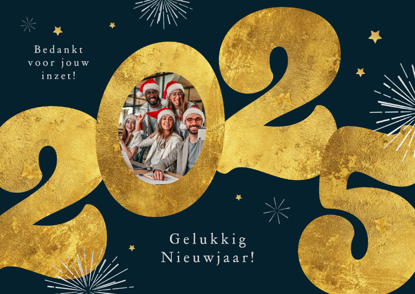 Nieuwjaarskaarten - Nieuwjaarskaart 2025 goud modern zakelijk vuurwerk sterren