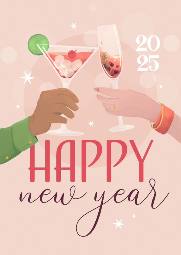 Nieuwjaarskaarten - Nieuwjaarskaart cheers champagne happy new year hip