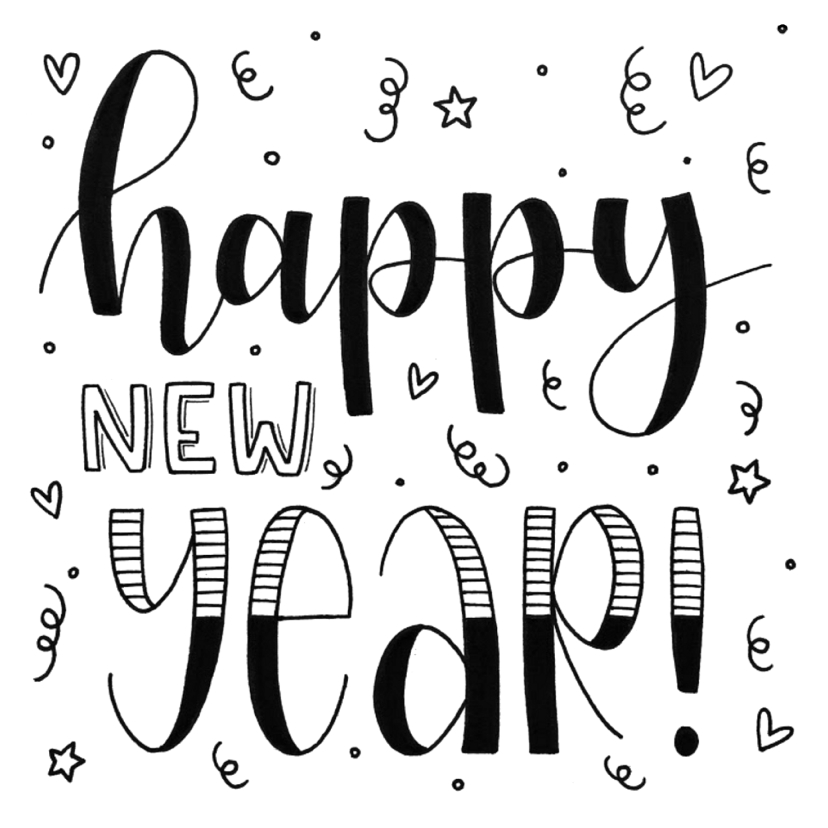 Nieuwjaarskaarten - Nieuwjaarskaart Happy new year handlettering