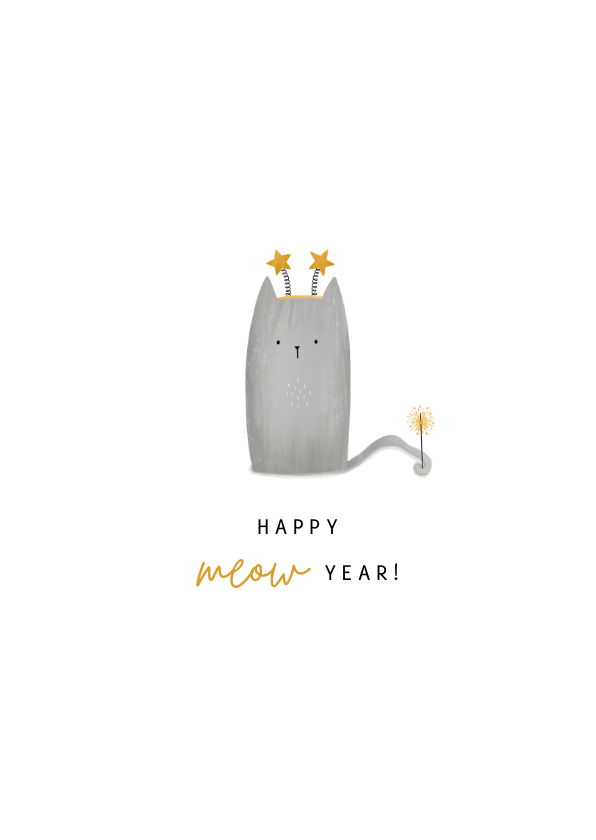 Nieuwjaarskaarten - Nieuwjaarskaart kat happy meow year
