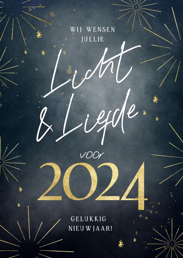 Nieuwjaarskaarten - Nieuwjaarskaart licht liefde goud vuurwerk 2025 