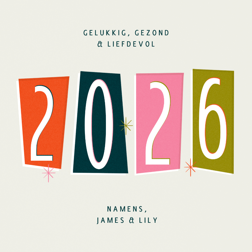 Nieuwjaarskaarten - Nieuwjaarskaart retro groot jaartal 2026