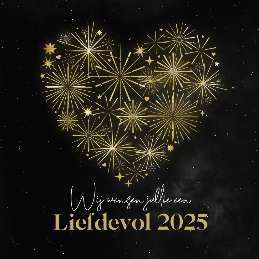 Nieuwjaarskaarten - Nieuwjaarskaart vuurwerk hart sterren 2025 liefdevol vrede