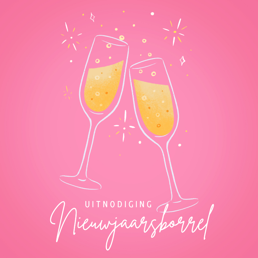 Nieuwjaarskaarten - Nieuwjaarsuitnodiging met toastende champagneglazen 