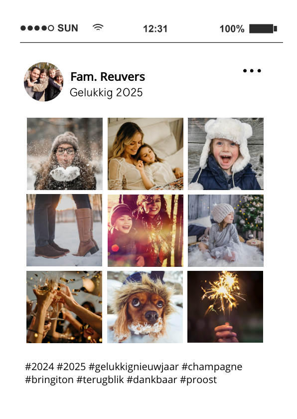 Nieuwjaarskaarten - Social media nieuwjaarskaart tijdlijn kaart met 9 foto's