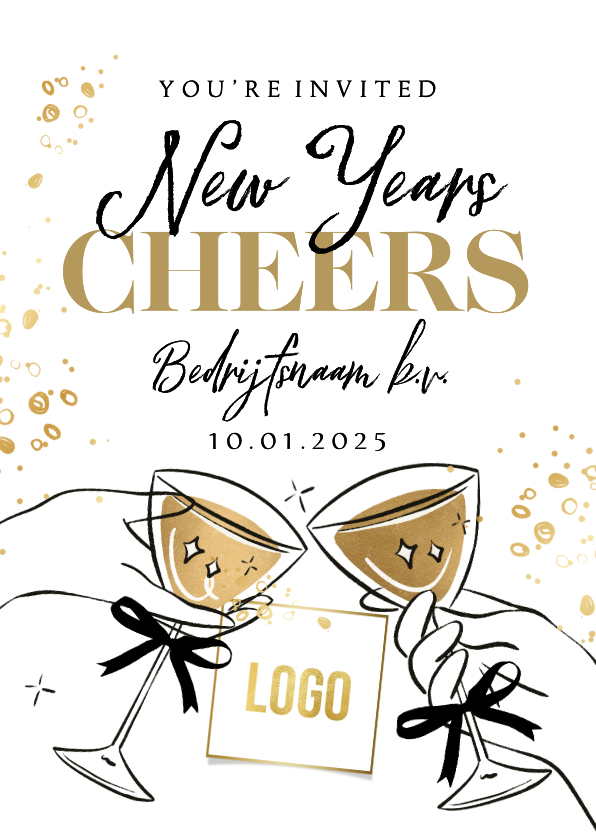 Nieuwjaarskaarten - Trendy uitnodiging nieuwjaarsborrel zakelijk bubbels logo