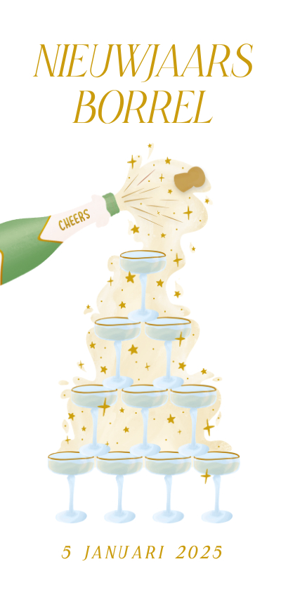 Nieuwjaarskaarten - Uitnodiging voor een nieuwjaarsborrel met champagnetoren