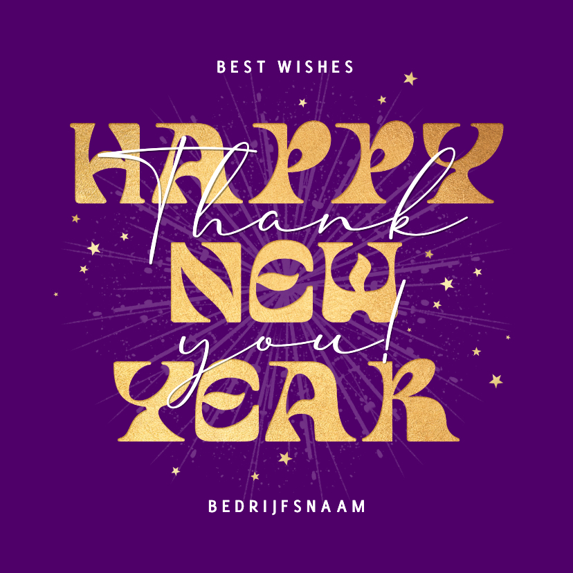 Nieuwjaarskaarten - Zakelijke nieuwjaarskaart bedankt happy new year sterren