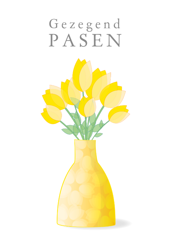 Paaskaarten - Paaskaart met bos gele tulpen in moderne vaas met motief 