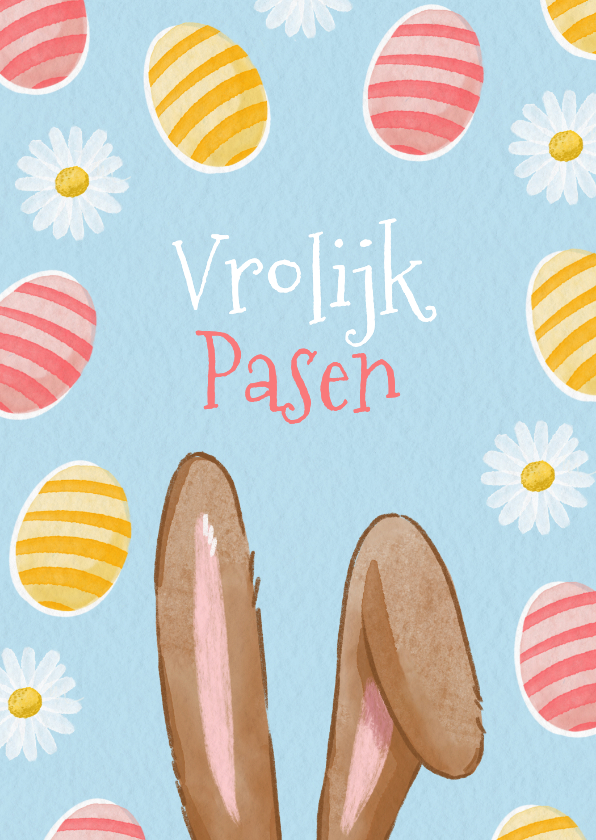 Paaskaarten - Paaskaart met paaseieren en madeliefjes