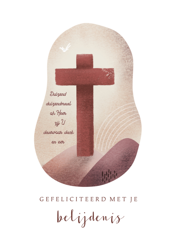 Religieuze kaarten - Felicitatiekaart voor belijdenis met kruis en landschap