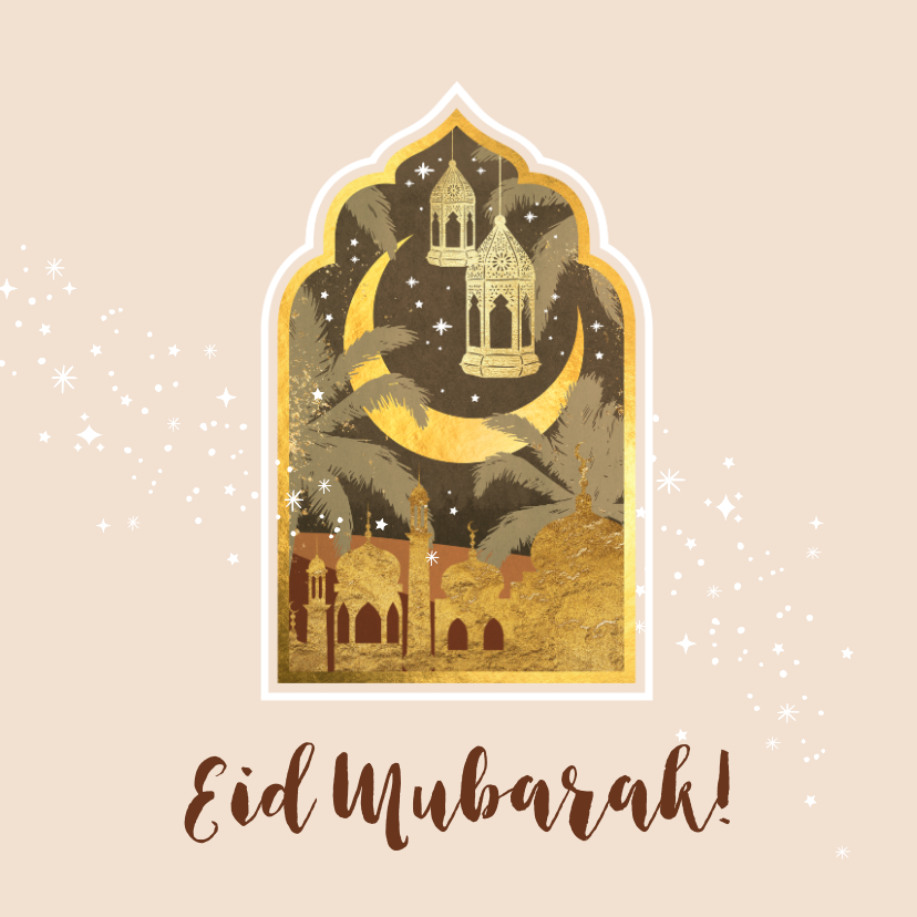Religieuze kaarten - Stijlvol Islamitisch Eid Mubarak Arab nights lantaarn goud