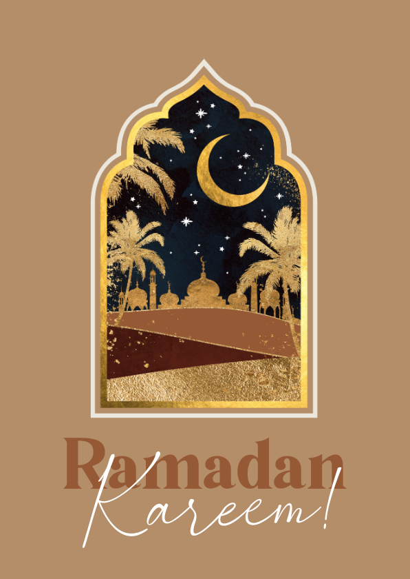 Religieuze kaarten - Stijlvol Islamitisch Ramadan Arab nights stad goud palmboom