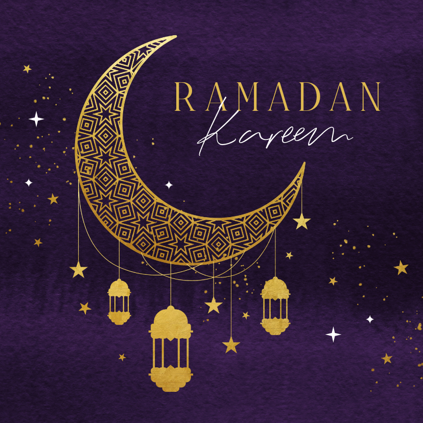 Religieuze kaarten - Stijlvolle Ramadan kaart illustratie maan lampjes sterren
