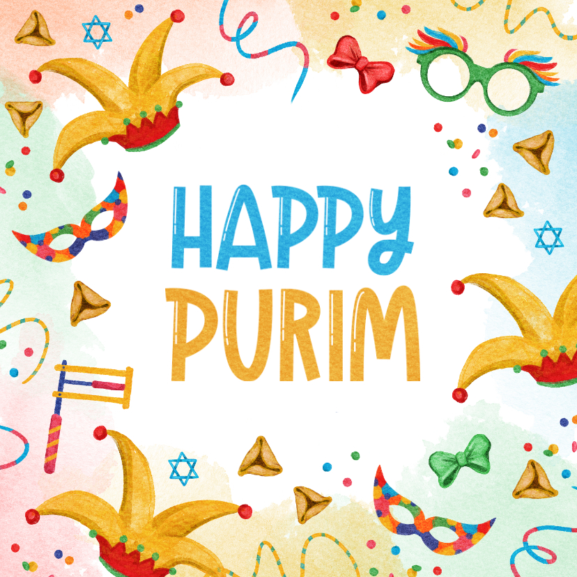 Religieuze kaarten - Wenskaart Happy Purim feestelijk illustraties