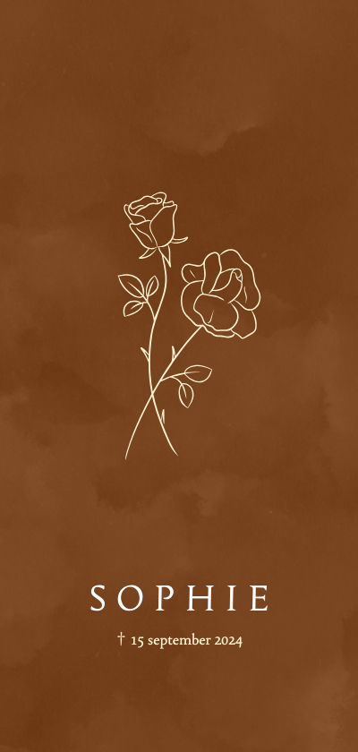 Rouwkaarten - Roestkleurige rouwkaart sterrenkindje met roosjes