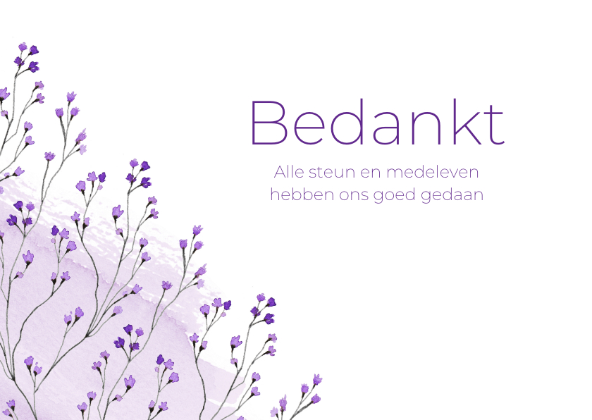 Rouwkaarten - Rouw bedankkaart bloemen lavendel paars waterverf