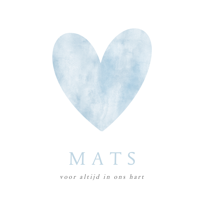 Rouwkaarten - Rouwkaart voor een baby of jongen met blauw waterverf hart