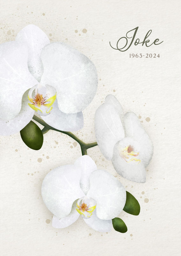 Rouwkaarten - Stijlvolle staande rouwkaart met witte orchidee