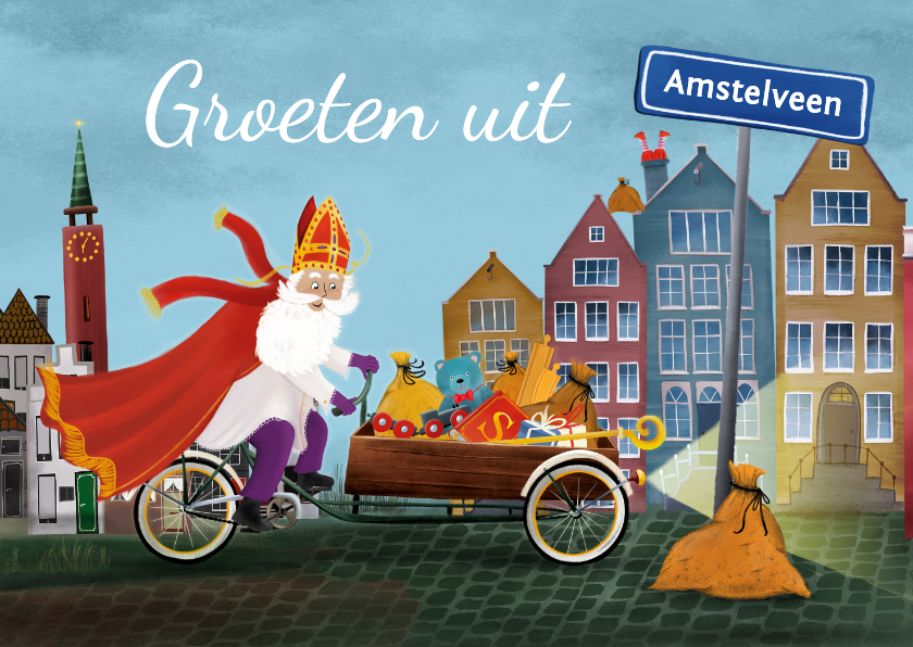 Sinterklaaskaarten - Sinterklaaskaart 'Groeten uit ...’ (vervangende plaatsnaam)